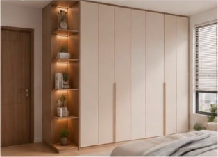 سبعة عشر تصميم دواليب وغرف ملابس — سكندنافي: بسيط وعملي بألوان خشبية وبيضاء دافئة.