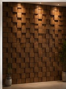 ٣٠ تصميم تكسيات جدارية — موزاييك مكعبات خشبية: مكعبات خشبية بارتفاعات مختلفة بملمس ثلاثي الأبعاد.