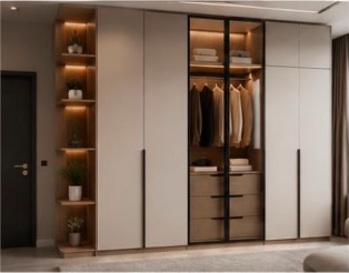 سبعة عشر تصميم دواليب وغرف ملابس — مودرن بسيط: تصميم أنيق وبسيط بألوان هادئة مع إضاءة مخفية.